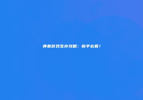 弹幕游戏生存攻略：新手必看！