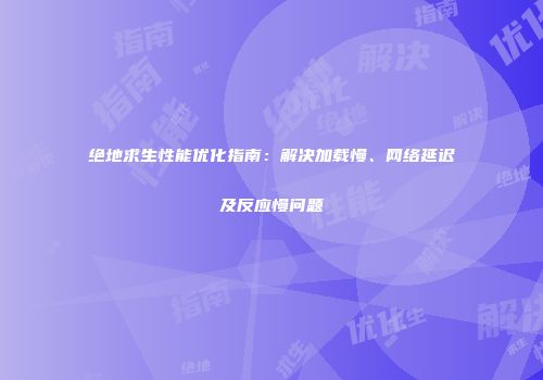 绝地求生性能优化指南：解决加载慢、网络延迟及反应慢问题