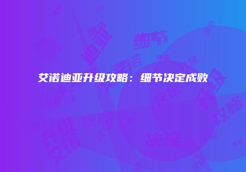 艾诺迪亚升级攻略：细节决定成败