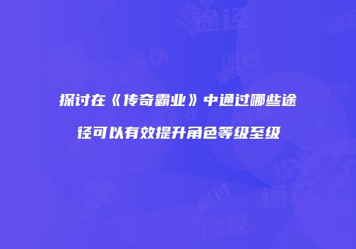 探讨在《传奇霸业》中通过哪些途径可以有效提升角色等级至级