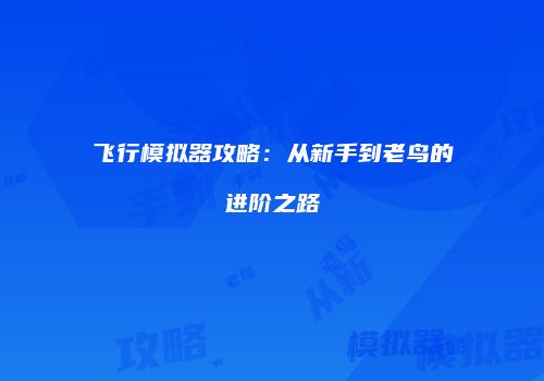 飞行模拟器攻略：从新手到老鸟的进阶之路