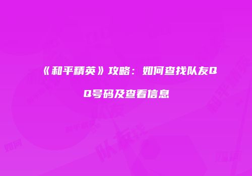 《和平精英》攻略：如何查找队友QQ号码及查看信息