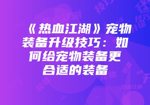 《热血江湖》宠物装备升级技巧：如何给宠物装备更合适的装备