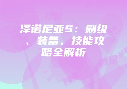 泽诺尼亚S：刷级、装备、技能攻略全解析