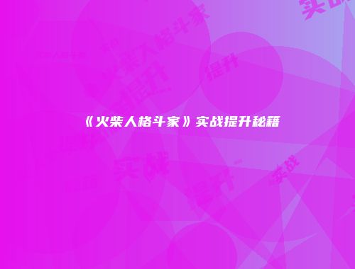 《火柴人格斗家》实战提升秘籍