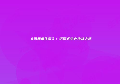 《风暴求生者》：沉浸式生存挑战之旅