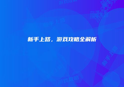 新手上路，游戏攻略全解析