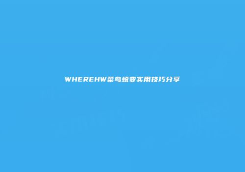 WHEREHW菜鸟蜕变实用技巧分享
