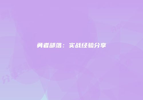 勇者部落：实战经验分享