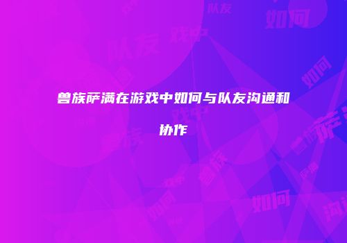 兽族萨满在游戏中如何与队友沟通和协作