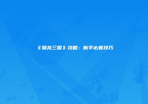 《驯龙三国》攻略：新手必看技巧