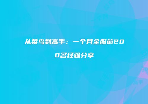 从菜鸟到高手：一个月全服前200名经验分享