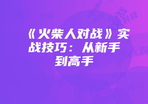 《火柴人对战》实战技巧：从新手到高手