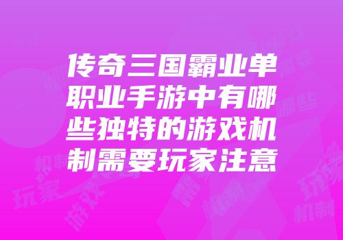 传奇三国霸业单职业手游中有哪些独特的游戏机制需要玩家注意
