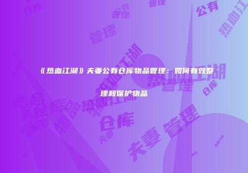 《热血江湖》夫妻公有仓库物品管理：如何有效整理和保护物品
