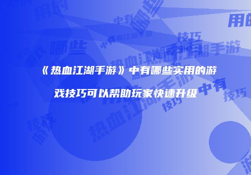 《热血江湖手游》中有哪些实用的游戏技巧可以帮助玩家快速升级