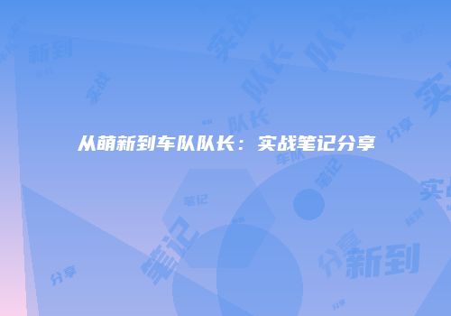 从萌新到车队队长：实战笔记分享