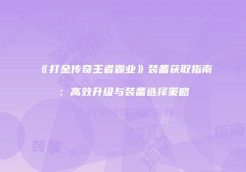 《打金传奇王者霸业》装备获取指南：高效升级与装备选择策略