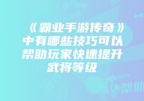 《霸业手游传奇》中有哪些技巧可以帮助玩家快速提升武将等级