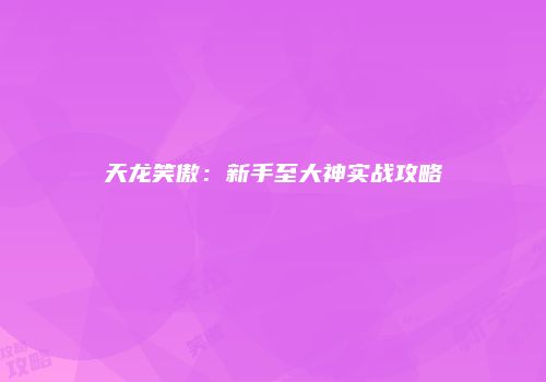 天龙笑傲：新手至大神实战攻略