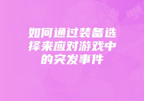 如何通过装备选择来应对游戏中的突发事件