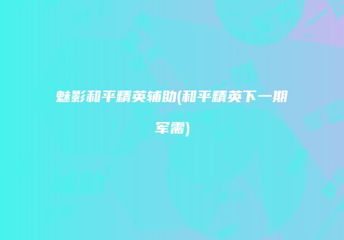 魅影和平精英辅助(和平精英下一期军需)