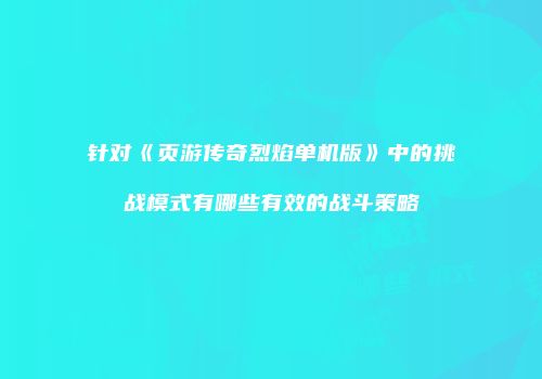 针对《页游传奇烈焰单机版》中的挑战模式有哪些有效的战斗策略