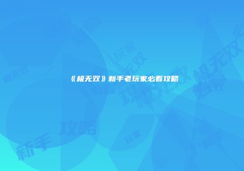 《极无双》新手老玩家必看攻略