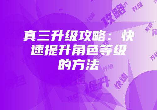 真三升级攻略：快速提升角色等级的方法
