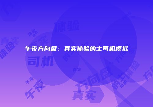 午夜方向盘：真实体验的士司机模拟
