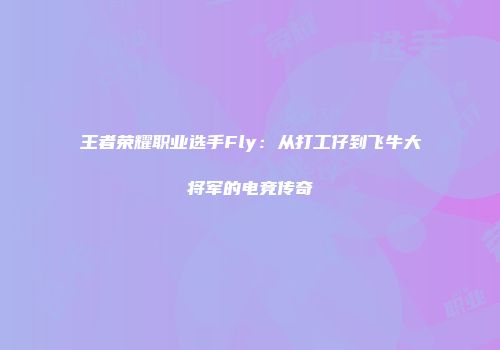 王者荣耀职业选手Fly：从打工仔到飞牛大将军的电竞传奇
