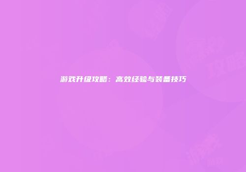 游戏升级攻略：高效经验与装备技巧