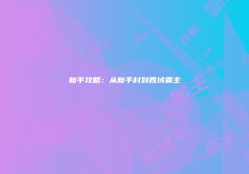 新手攻略：从新手村到西域霸主
