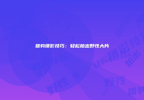 猎豹摄影技巧：轻松拍出野性大片