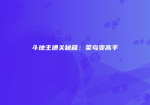 斗地主通关秘籍：菜鸟变高手