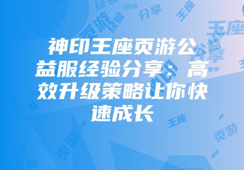 神印王座页游公益服经验分享：高效升级策略让你快速成长