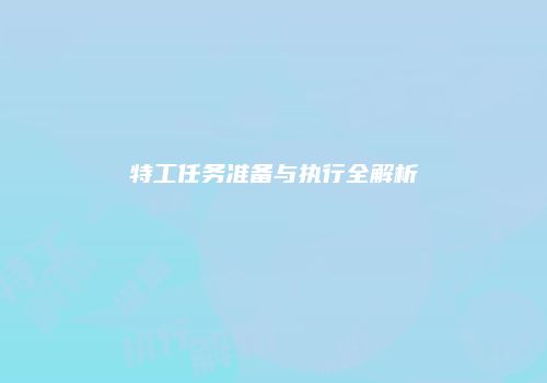 特工任务准备与执行全解析