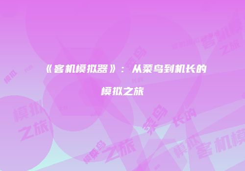 《客机模拟器》：从菜鸟到机长的模拟之旅