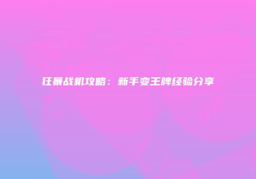 狂暴战机攻略：新手变王牌经验分享