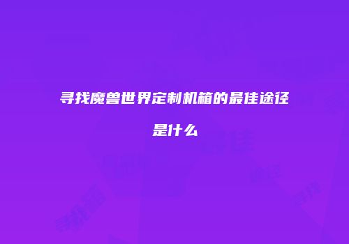 寻找魔兽世界定制机箱的最佳途径是什么