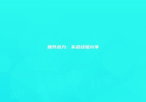 提升战力：实战经验分享