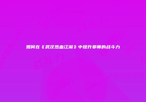 如何在《武汉热血江湖》中提升拳师的战斗力