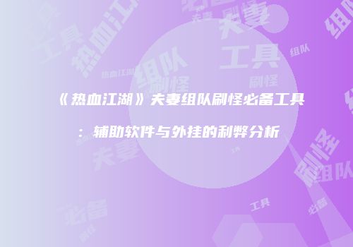 《热血江湖》夫妻组队刷怪必备工具：辅助软件与外挂的利弊分析