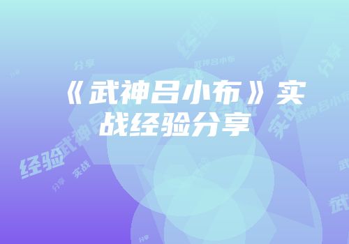 《武神吕小布》实战经验分享