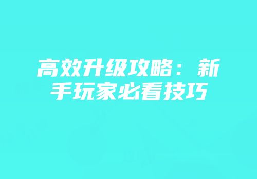 高效升级攻略：新手玩家必看技巧