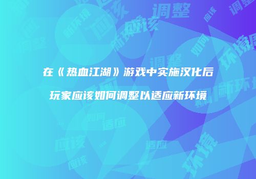 在《热血江湖》游戏中实施汉化后玩家应该如何调整以适应新环境