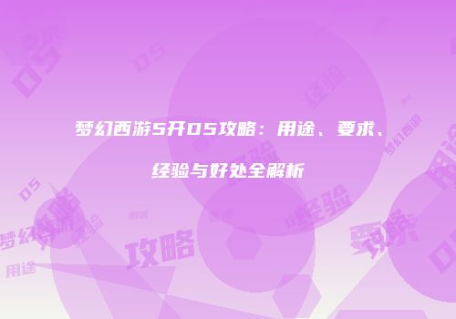 梦幻西游5开D5攻略：用途、要求、经验与好处全解析