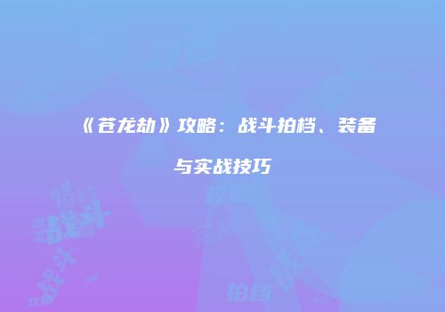 《苍龙劫》攻略：战斗拍档、装备与实战技巧