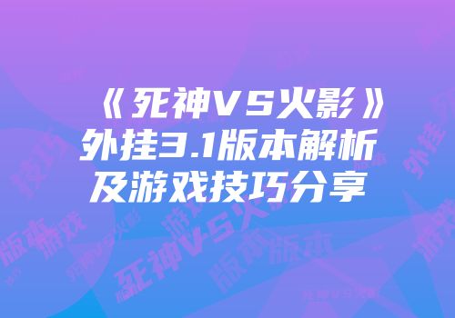 《死神VS火影》外挂3.1版本解析及游戏技巧分享