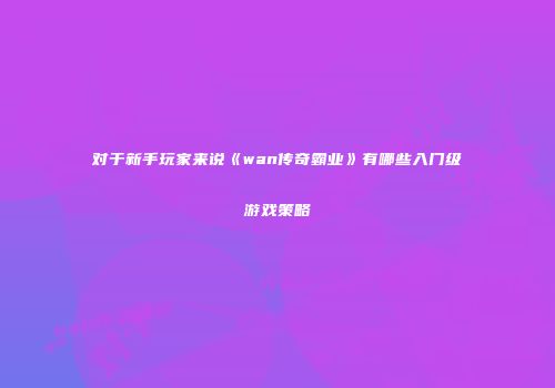 对于新手玩家来说《wan传奇霸业》有哪些入门级游戏策略
